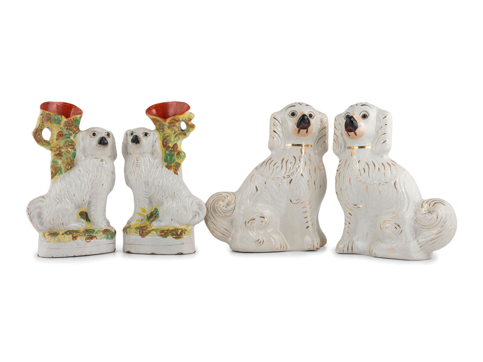 Four Staffordshire Glazed Earthenware Spaniels (1 of 2)