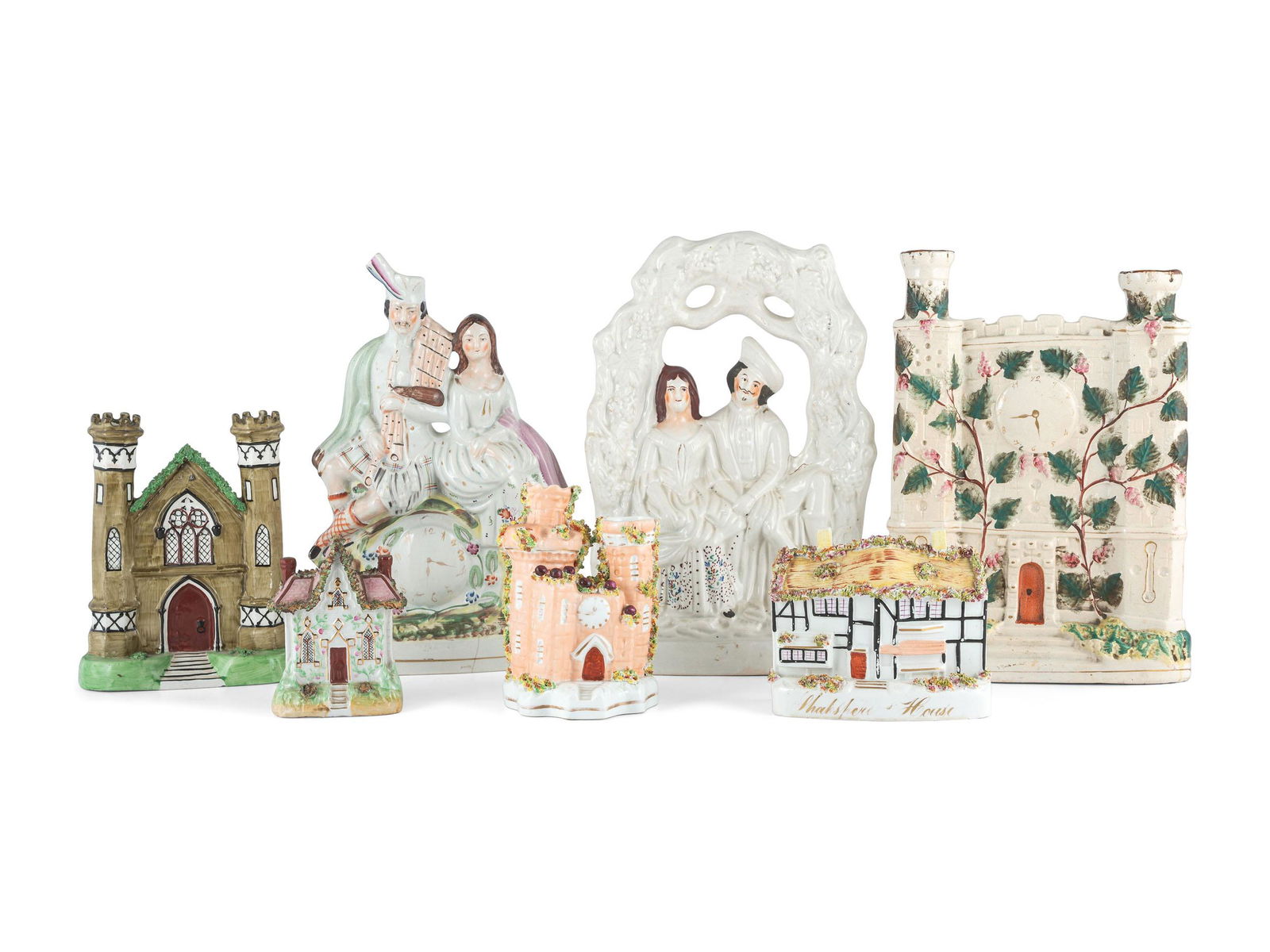 Seven Staffordshire Glazed Earthenware Buildings and (1 of 2)