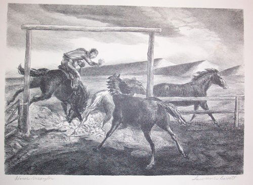 TEN PRINTS Each pencil signed in margin;: TEN PRINTS Each pencil signed in margin; LAWRENCE BARRETT (1897-1973) HORSE WRANGLER, lithograph; WILLIAM WARD BEECHER (British 20th century) SEANCE, lithograph; STEPHEN CSOKA (Hungarian 1865-1989) FA