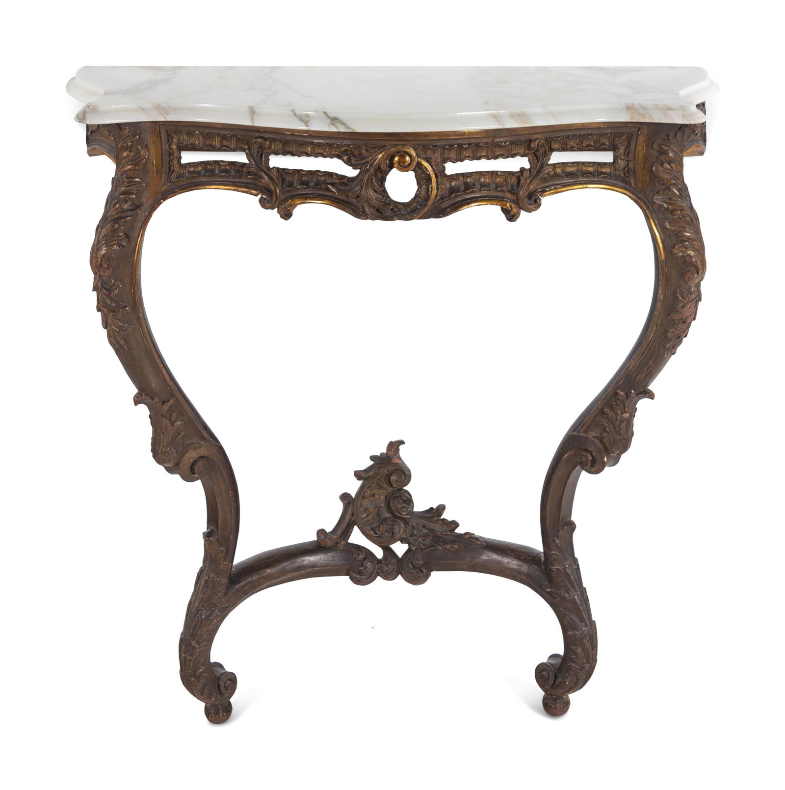 A Louis XV Style Carved Walnut Marble-Top Console Table (1 of 3)