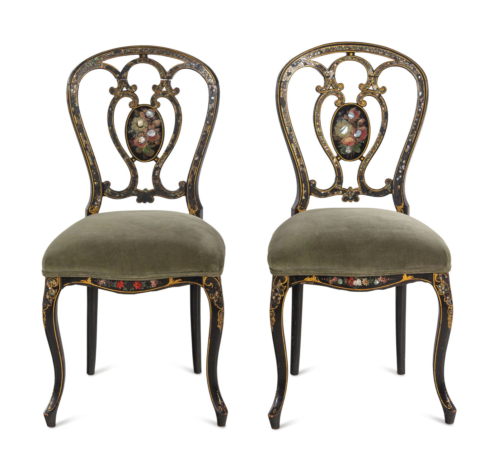 A Pair of French Mother-of-Pearl Inlaid Ebonized Side (1 of 3)