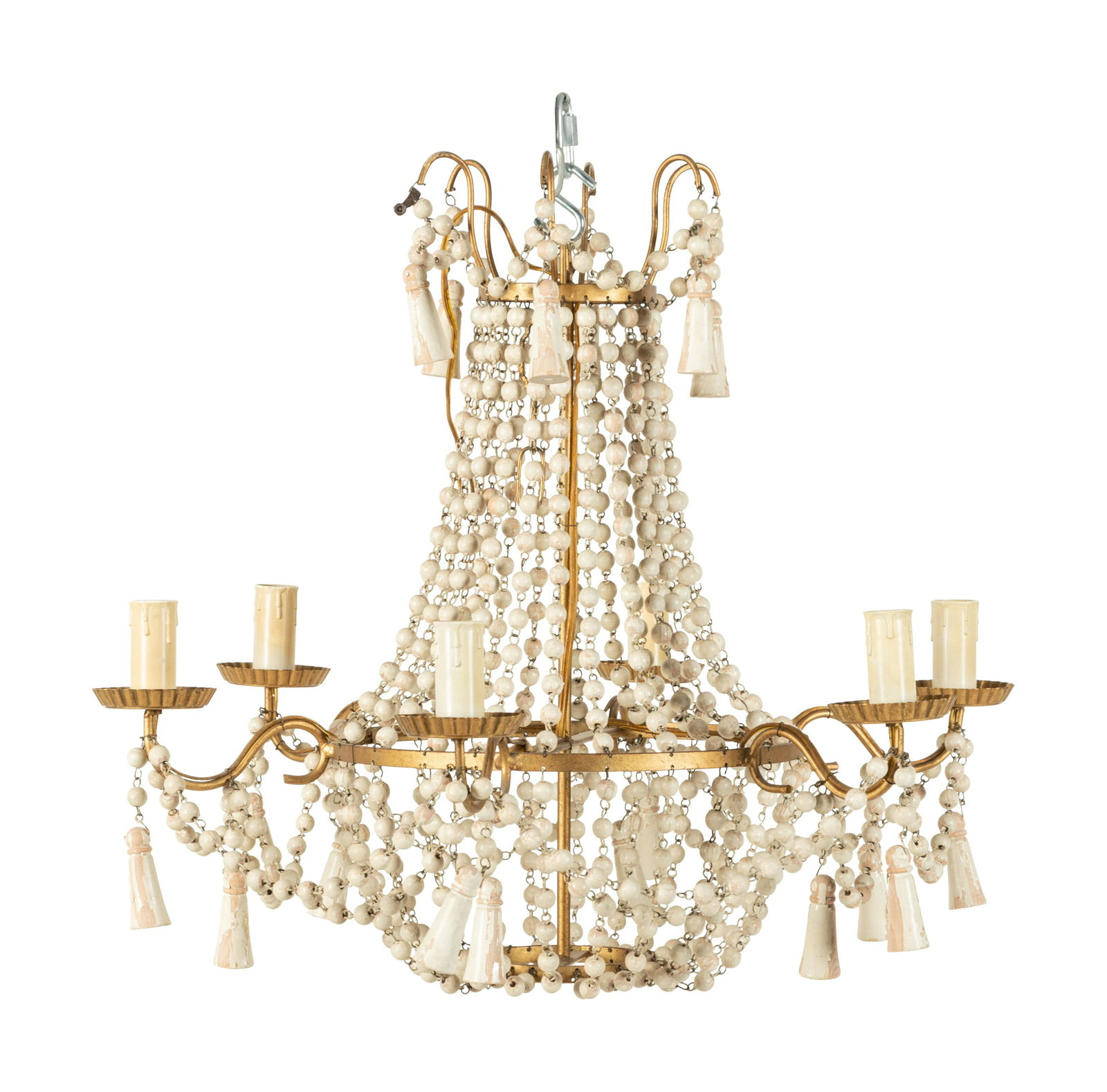 A Gilt Metal and Painted Wood Six-Light Chandelier (1 of 3)