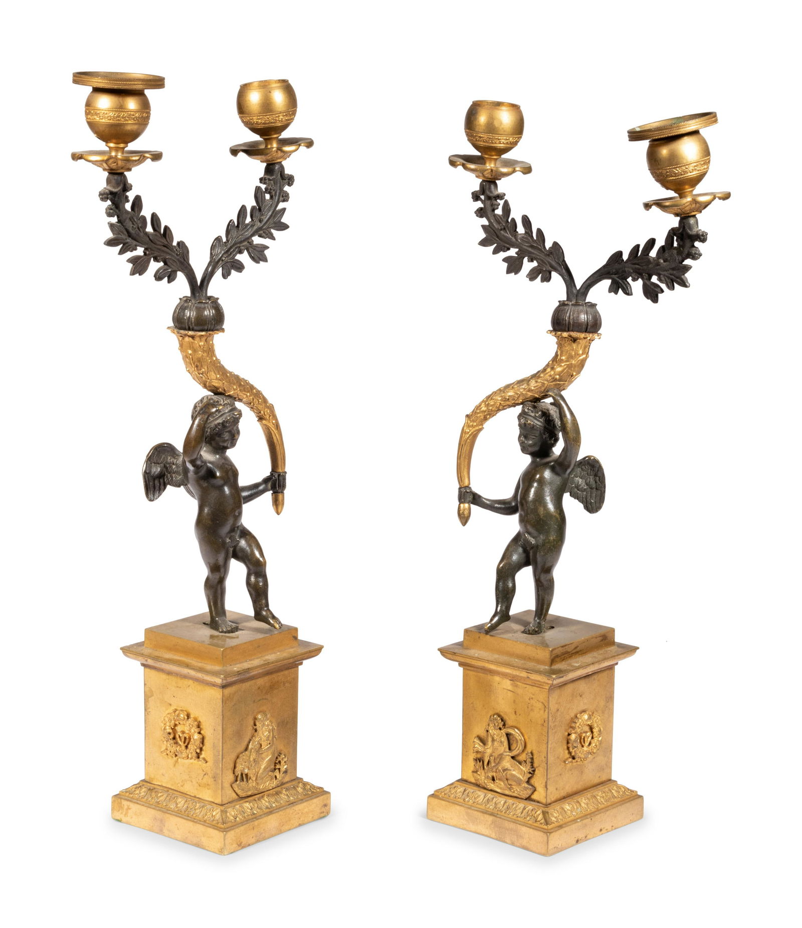A Pair of Gilt and Patinated Bronze Figural Two-Light (1 of 5)