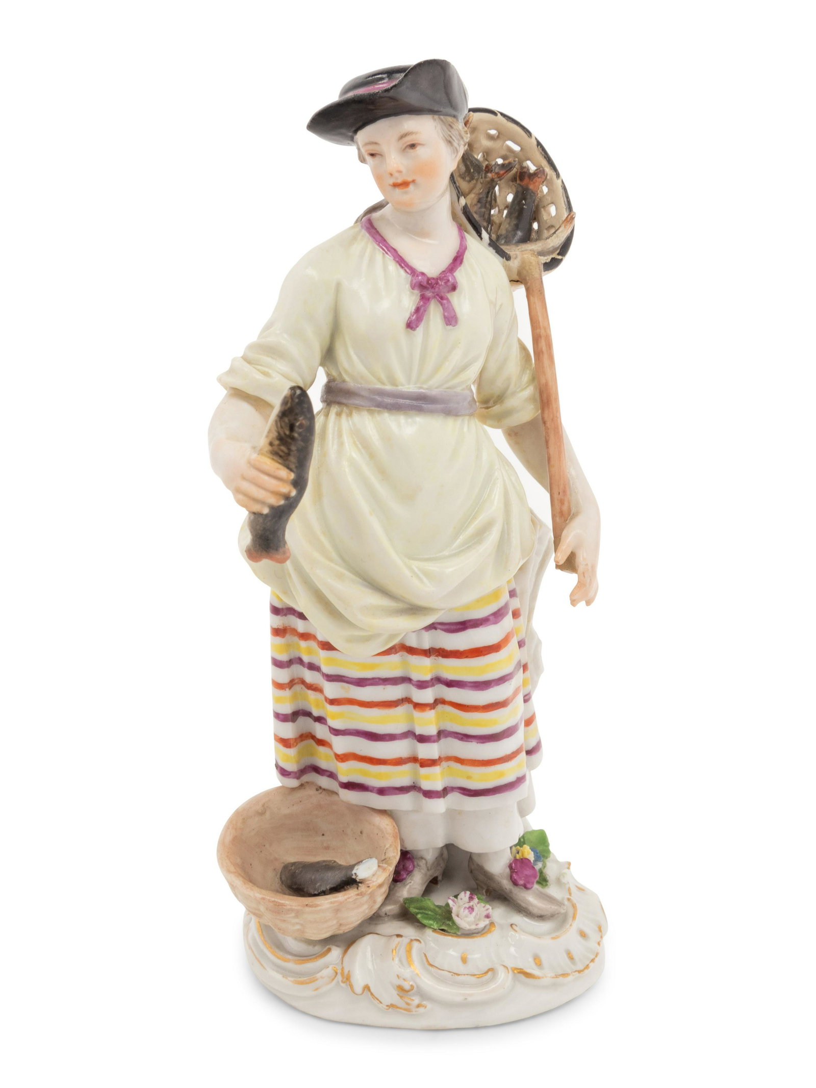 A Meissen Porcelain Figure of a Fisherwoman: A Meissen Porcelain Figure of a Fisherwoman Circa 1750 bearing crossed swords and incised number 2363 to the base. Height 6 1/8 inches. Sold to Benefit the Acquisition Fund of the Indianapolis 