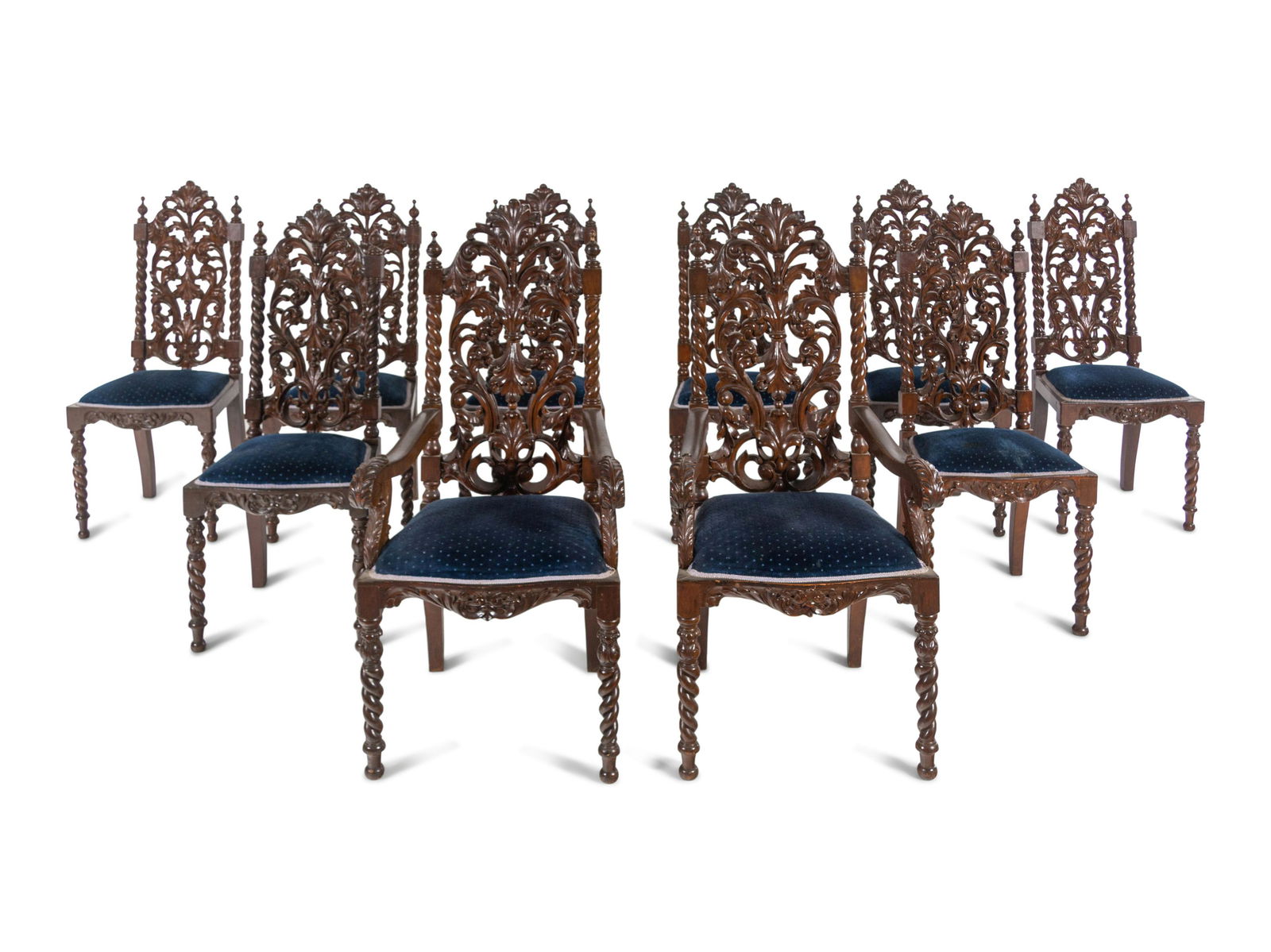 A Set of Ten Jacobean Style Carved Walnut Dining Chairs (1 of 4)