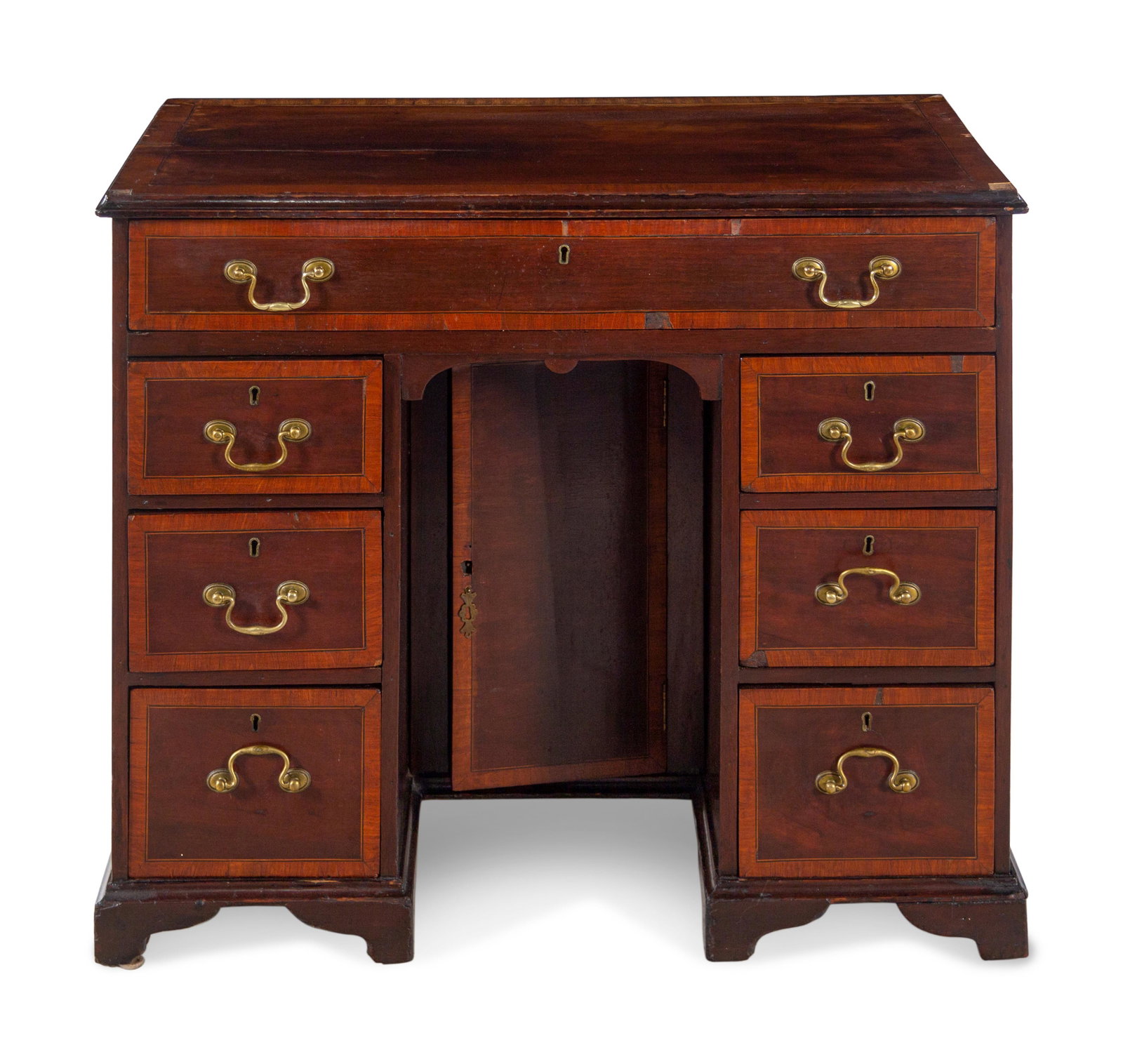 A George III Mahogany Kneehole Desk : A George III Mahogany Kneehole Desk Late 18th Century Height 31 x width 37 x depth 19 inches. 