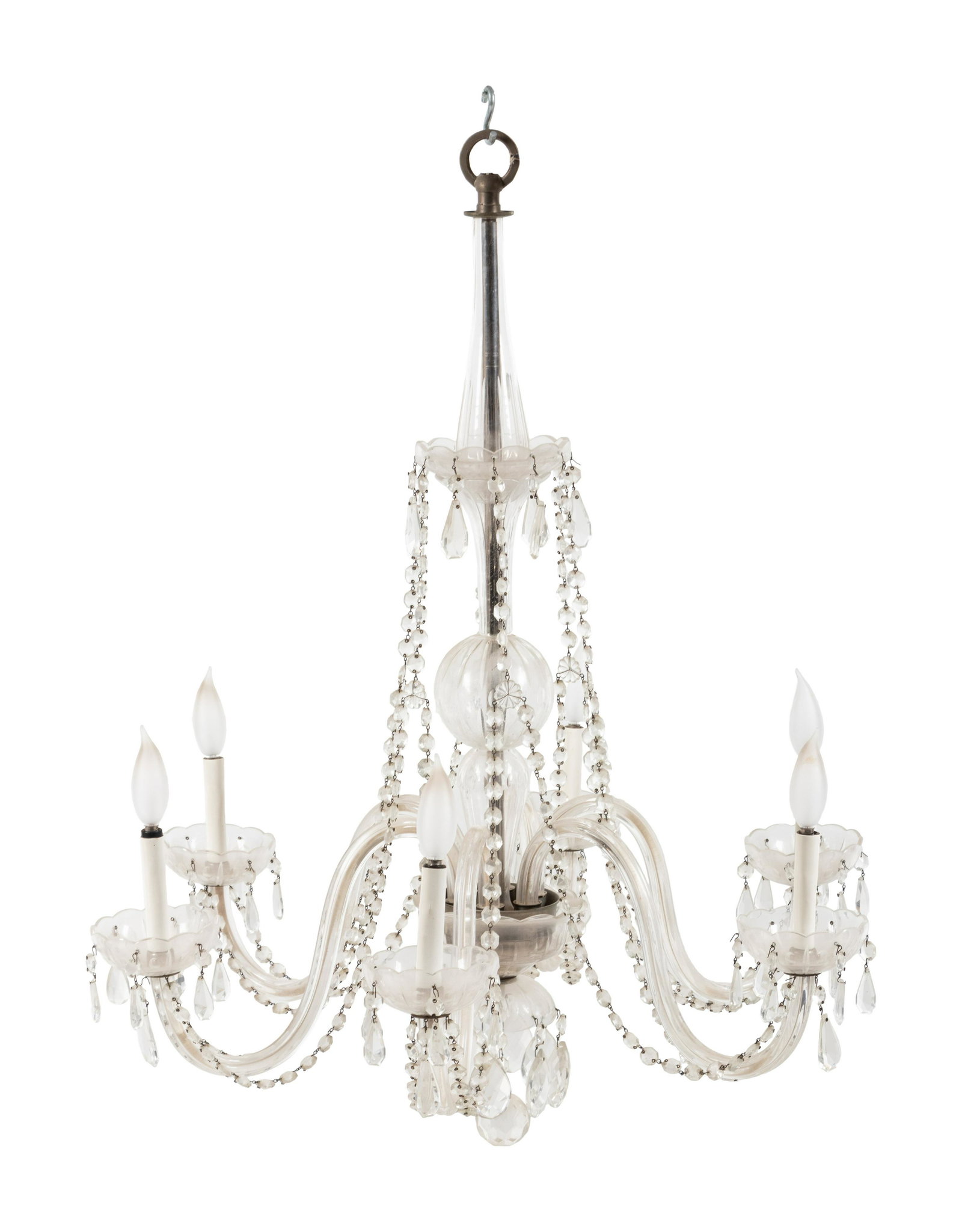 A Georgian Style Cut Glass Six-Light Chandelier: A Georgian Style Cut Glass Six-Light Chandelier Early 20th Century Height 35 1/2 x diameter 29 inches. Property from the Louis F. Swift House Designed by Howard van Doren Shaw, Lake Forest, Illinois