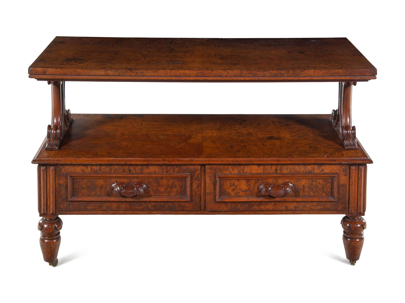 A Late William IV Burl Walnut Two-Tier Table (1 of 4)