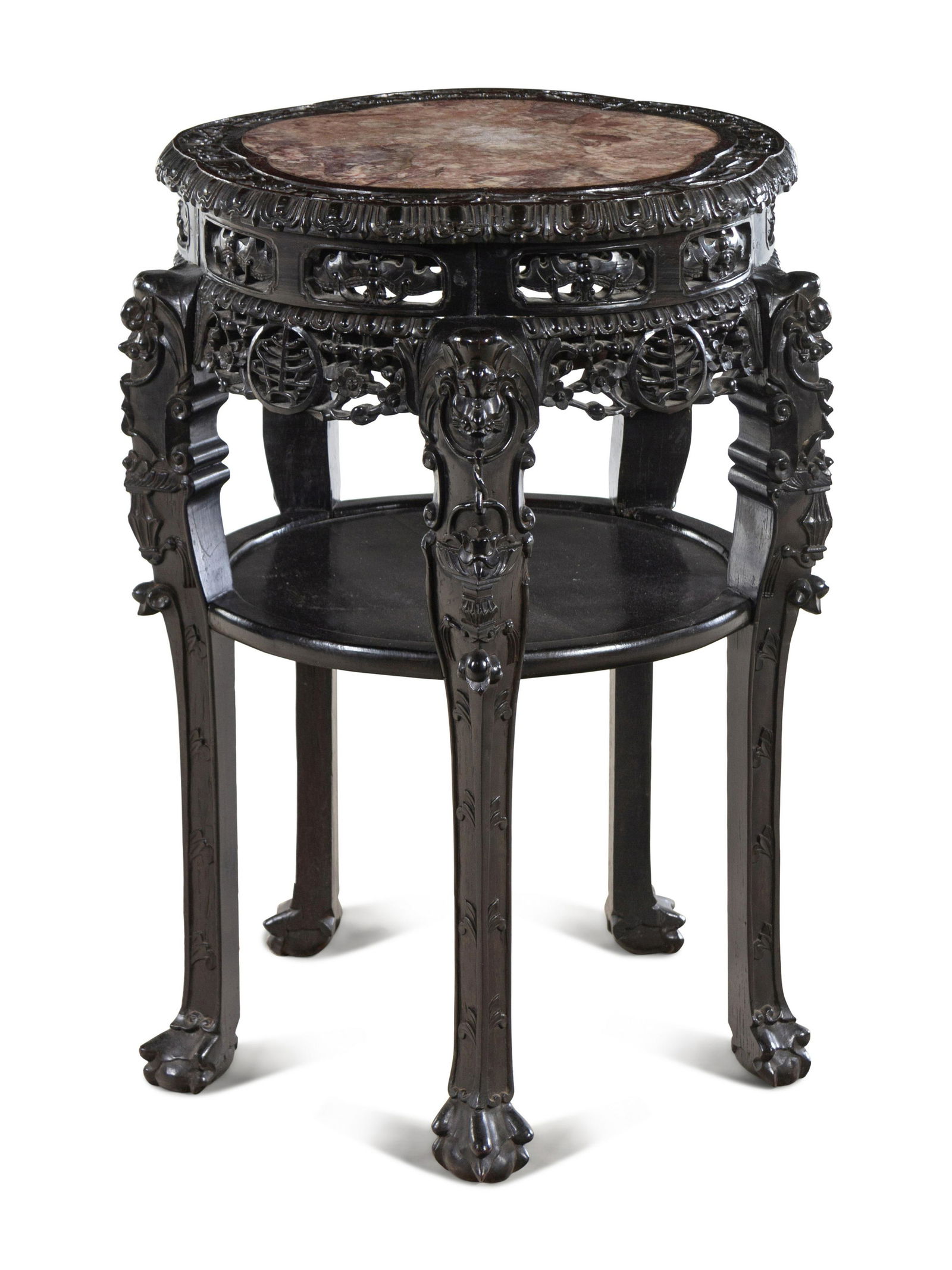 A Chinese Carved Hardwood and Marble-Inset Table (1 of 3)