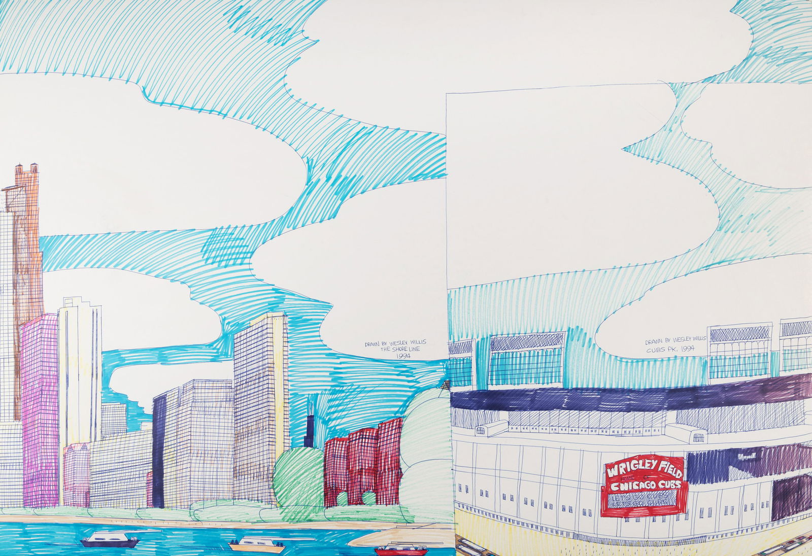 Wesley Willis (American, 1963-2003) The Shore Line / (1 of 6)
