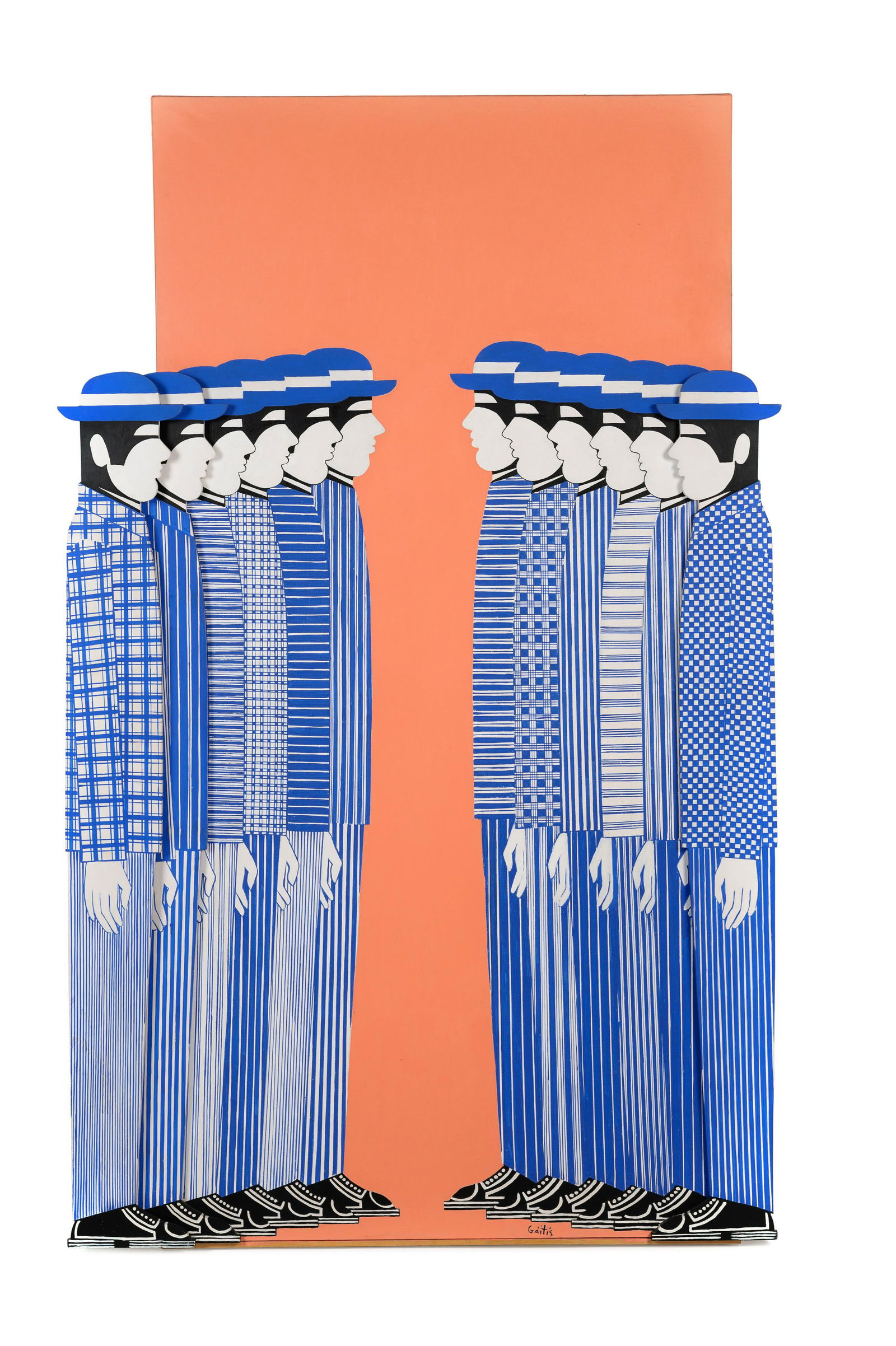 Yannis Gaitis (Greek, 1923-1984) My Side-Your Side, c.: Yannis Gaitis (Greek, 1923-1984) My Side-Your Side, c. 1977 oil on wood on oil on canvas signed Gaitis (lower right); titled (verso) 79 x 48 1/2 x 2 1/2 inches. Provenance: Walton Street Gallery, Chic