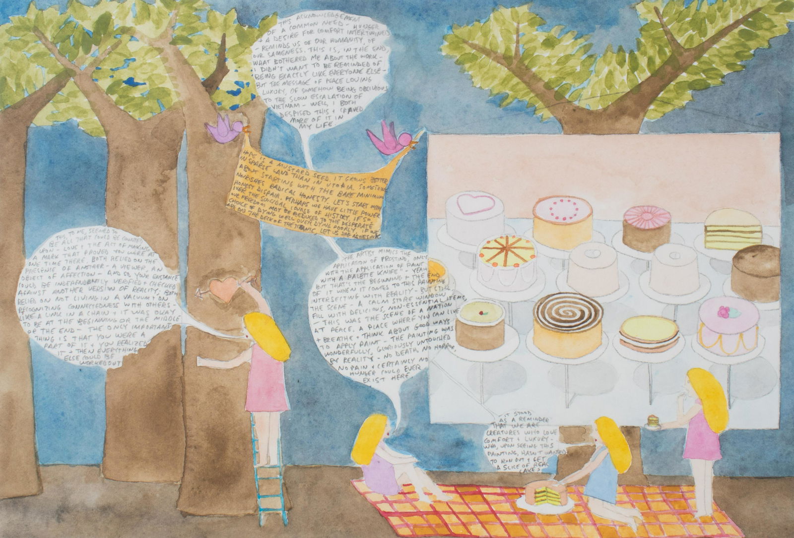 Amy Wilson (American, b. 1973) Museum Visit: Picnic: Amy Wilson (American, b. 1973) Museum Visit: Picnic (Hope is a mustard seed/Wayne Thiebaud) , 2006 watercolor and pencil on paper 7 x 10 inches. Provenance: Bellwether Gallery, New York, 2006