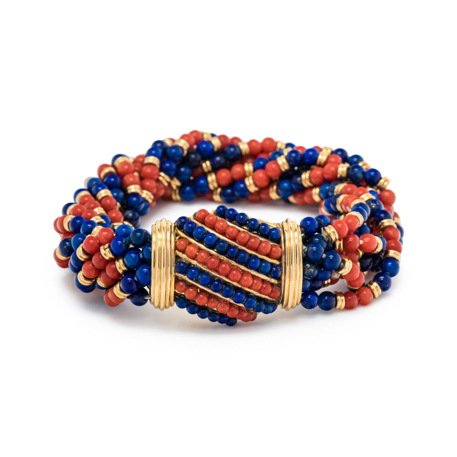 BVLGARI, CORAL AND LAPIS LAZULI MULTISTRAND BRACELET (1 of 3)