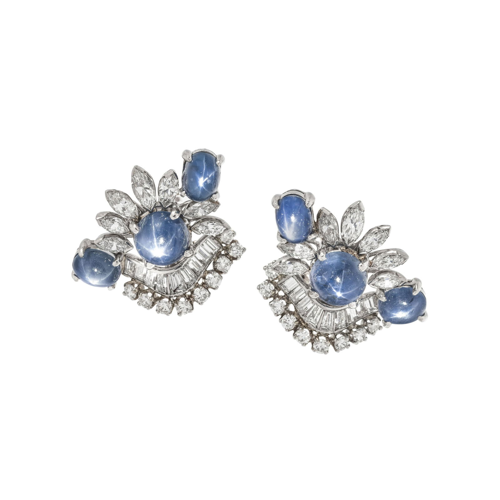 STAR SAPPHIRE AND DIAMOND EARCLIPS (1 of 2)