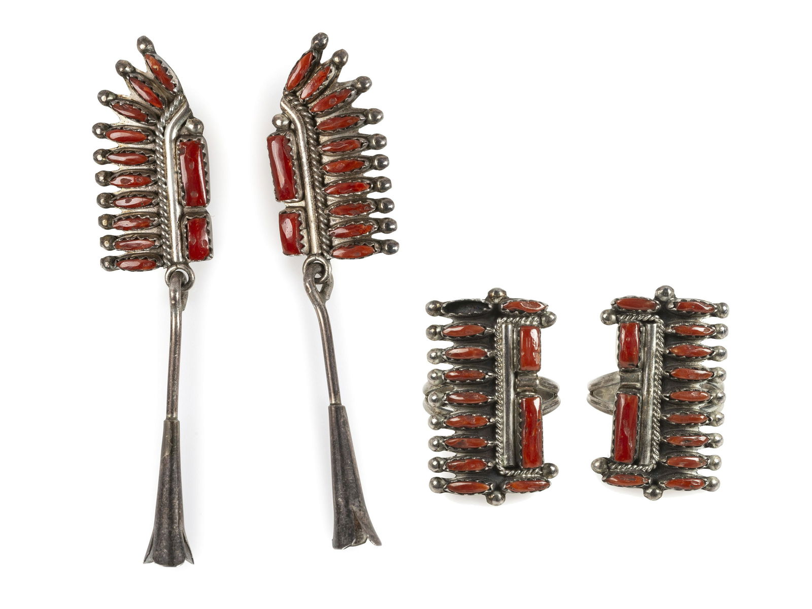 Zuni Sterling Silver and Coral Cluster Earrings AND (1 of 6)