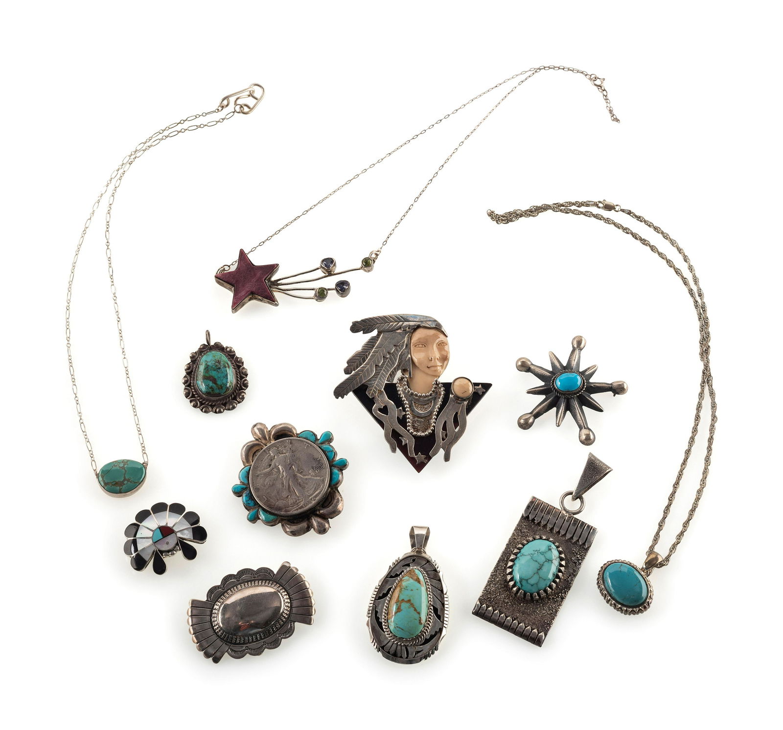 Navajo, Zuni, and Southwestern-style Pendants and Pins (1 of 10)
