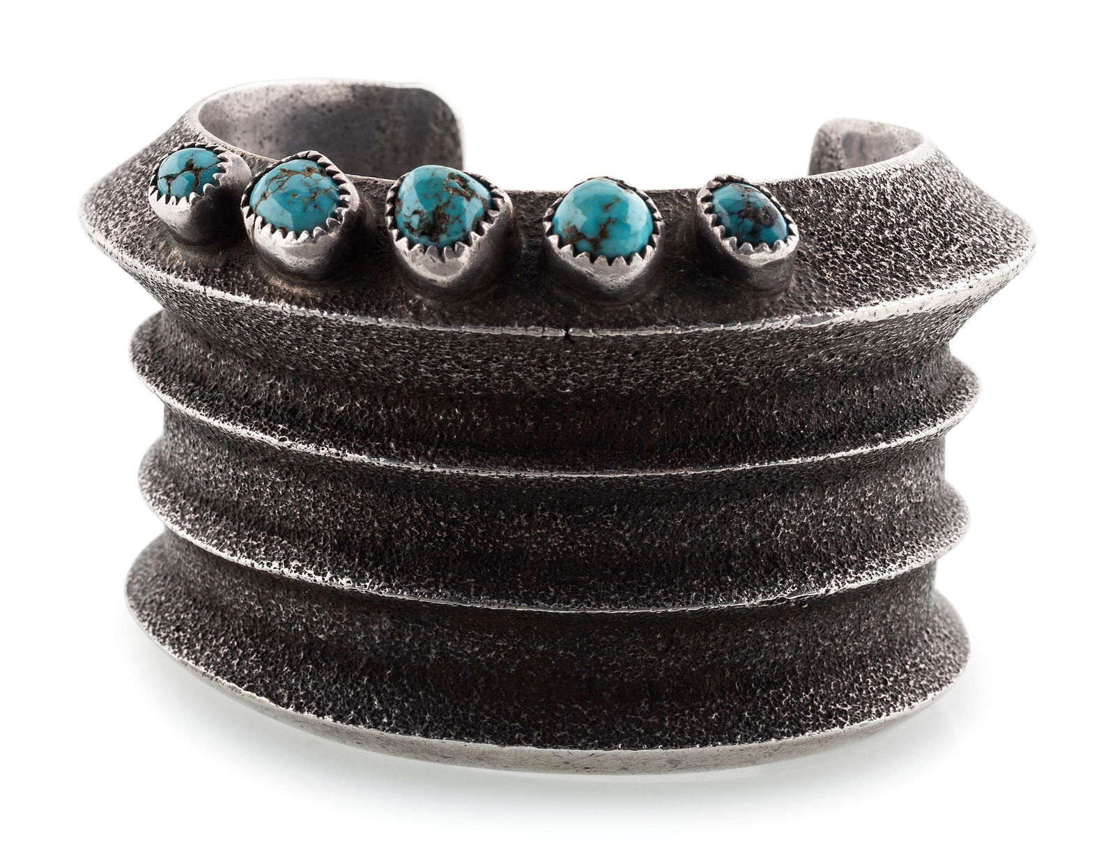 Navajo Heavy Tufa Cast Silver and Turquoise Cuff (1 of 3)