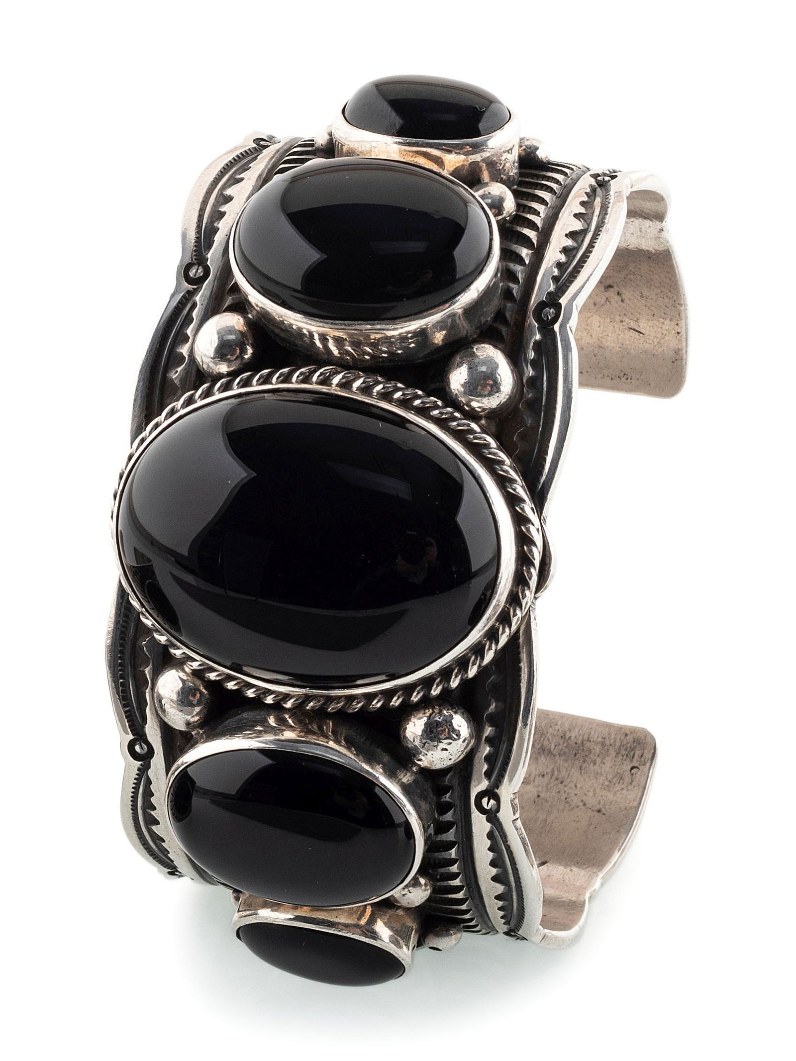 Navajo Sterling Silver and Jet Cuff Bracelet (1 of 4)