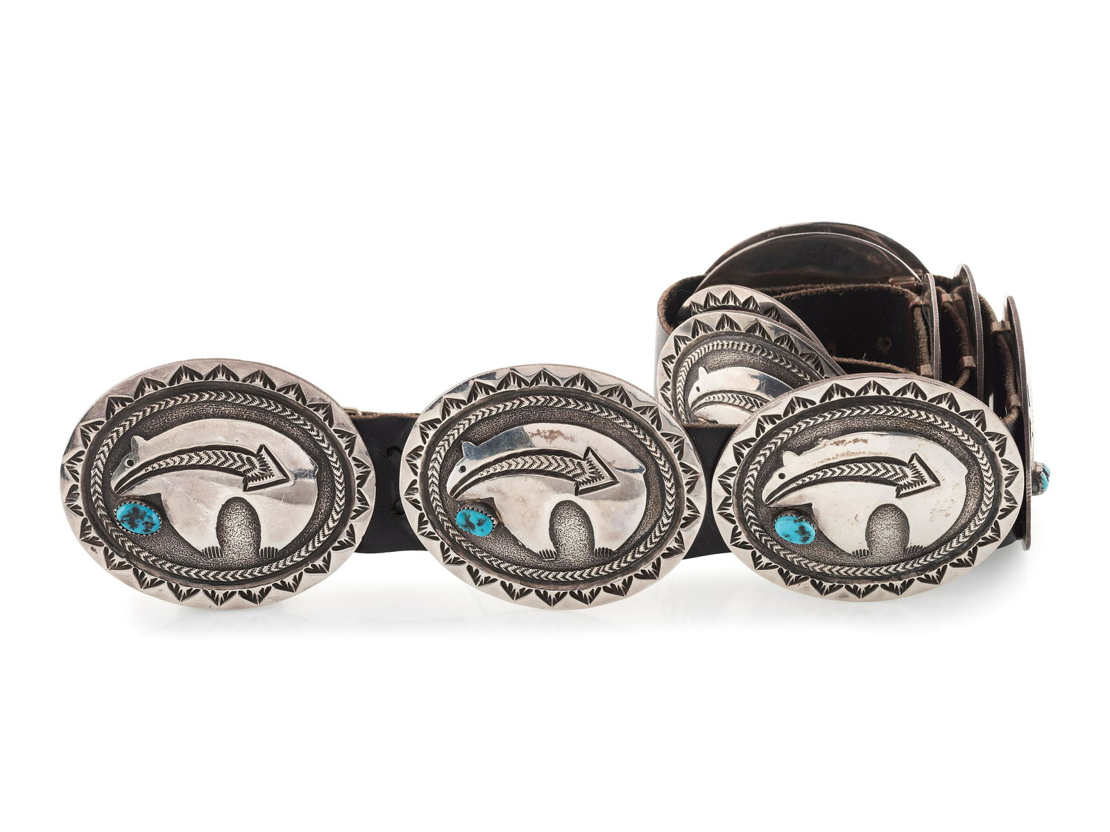 Navajo Cast Sterling Silver and Turquoise Concha Belt, (1 of 4)