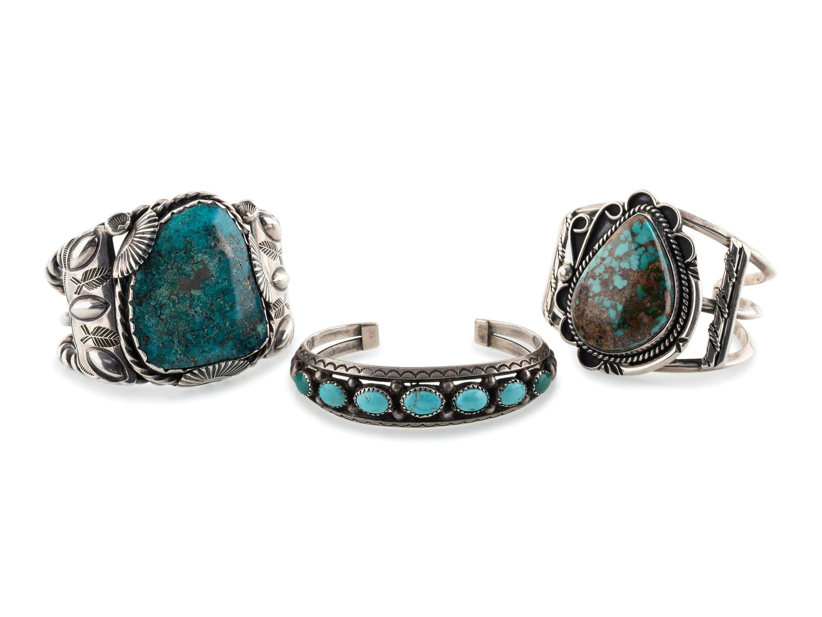 Navajo Silver and Turquoise Cuff Bracelets (1 of 2)