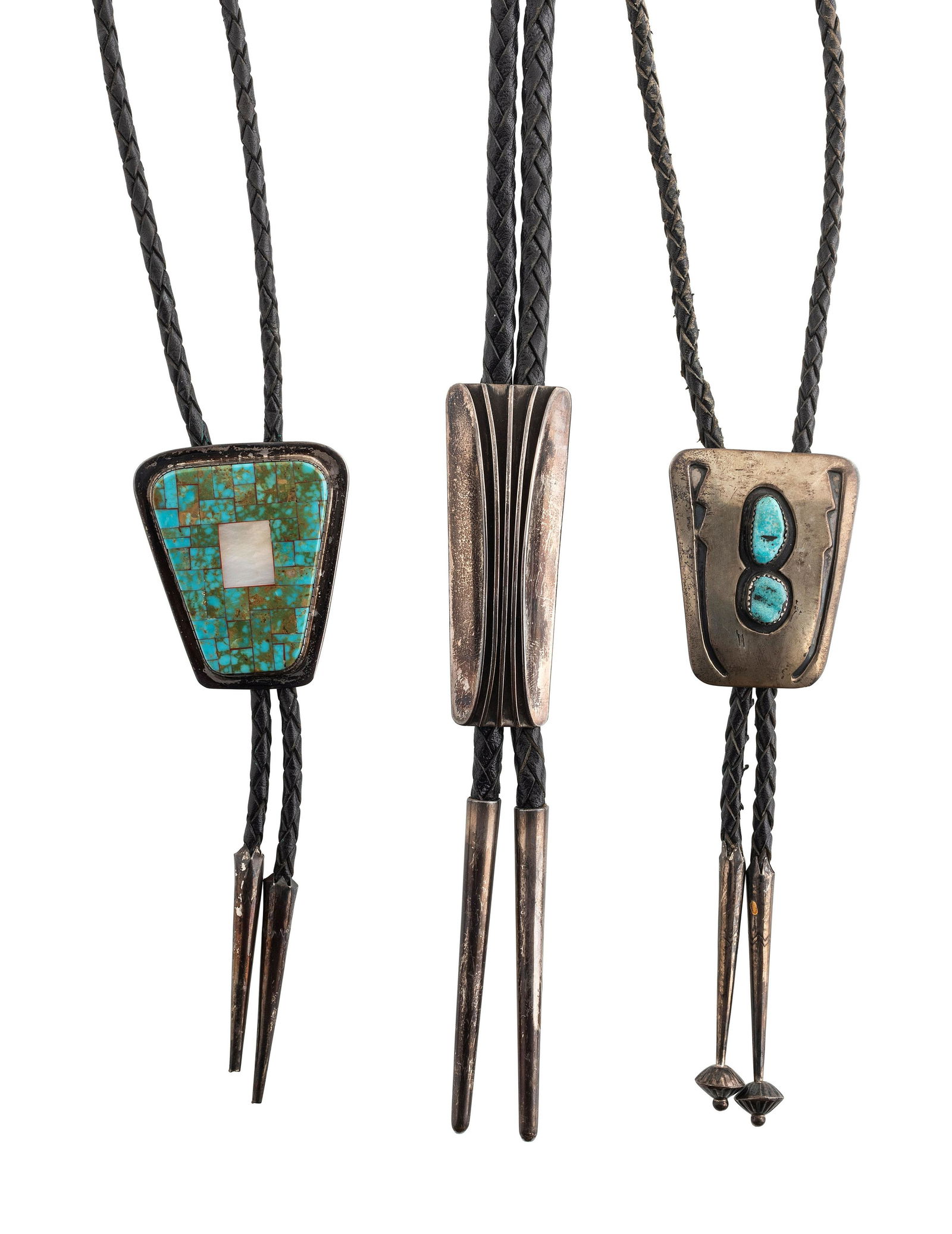 Navajo and Laguna Silver and Turquoise Bolo Ties (1 of 2)