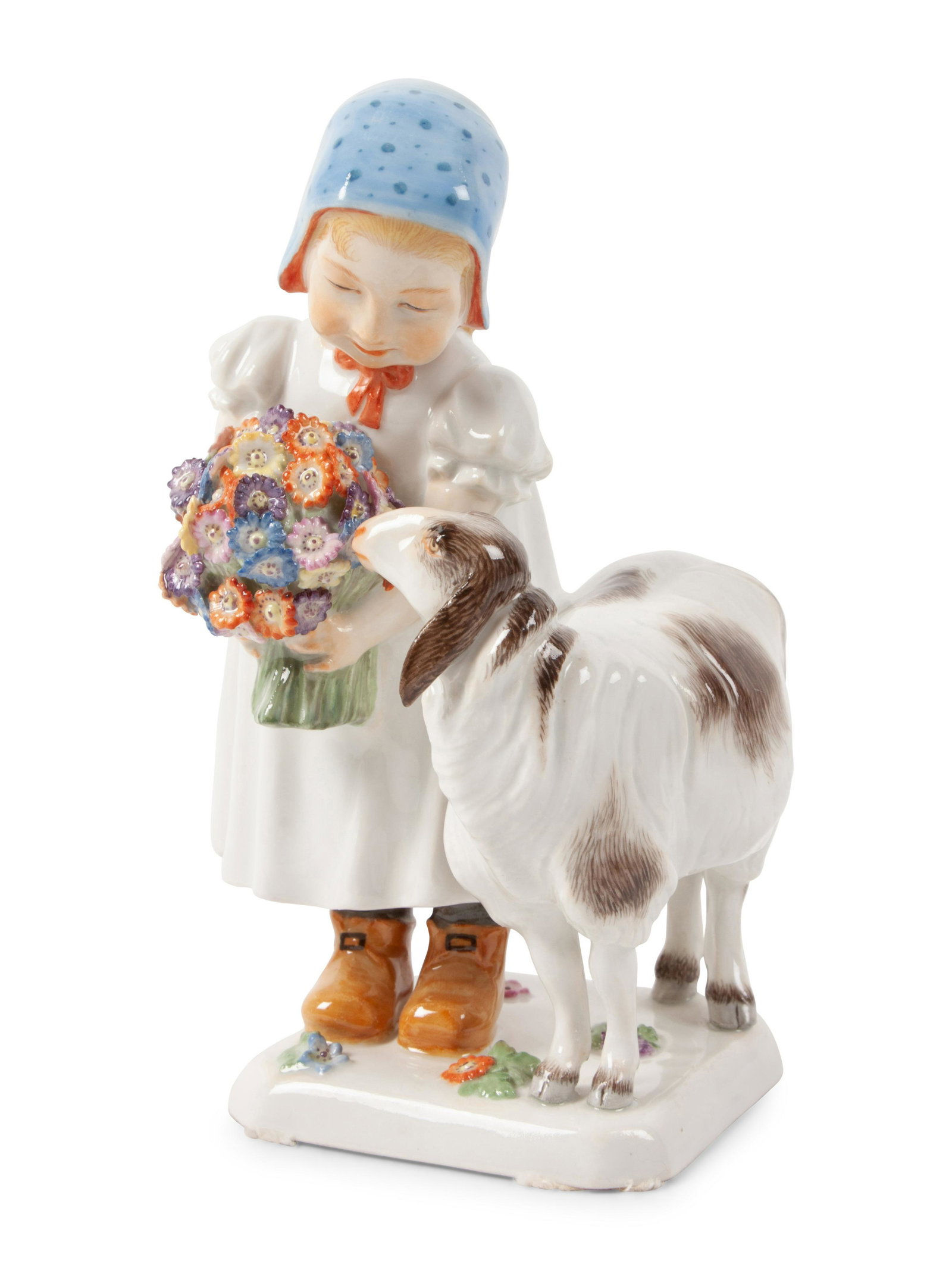 A Meissen Porcelain Figure of a Girl with a Sheep Early: A Meissen Porcelain Figure of a Girl with a Sheep Early 20th Century with underglaze mark and incised number 134 height 6 3/4 inches The Marilyn Eber Collection, Denver, Colorado