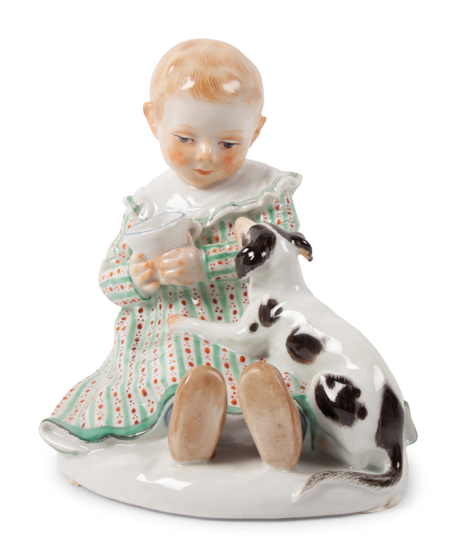 A Meissen Porcelain Figure of a Child with Dog Early: A Meissen Porcelain Figure of a Child with Dog Early 20th Century with underglaze mark and incised number 73300 and 99x height 5 inches The Marilyn Eber Collection, Denver, Colorado