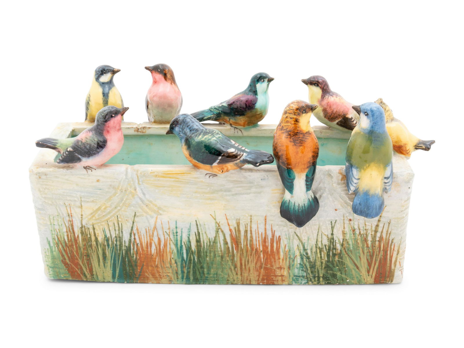 A French Majolica Planter by Jerome Massier signed on: A French Majolica Planter by Jerome Massier signed on underside height 6 1/3 x length 13 x depth 6 inches Property from a Private Estate