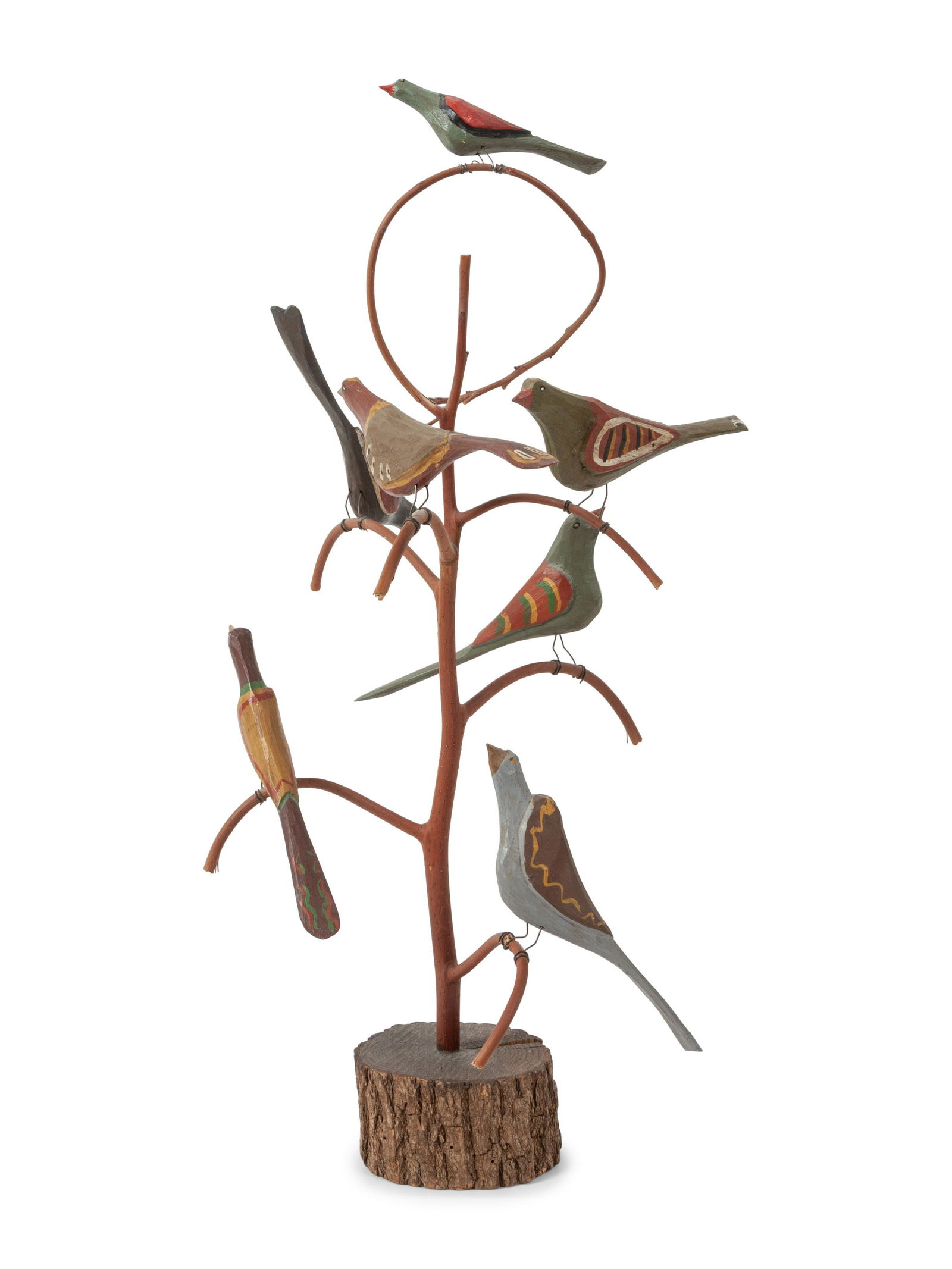 A Folk Art Carved Bird Tree by Dan Strawser 20th (1 of 3)