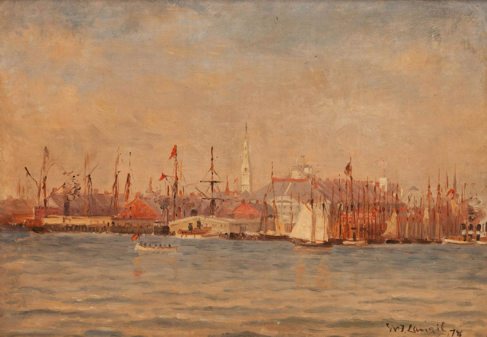 Walter F. Lansil (American, 1846-1925) Harbor Scene Oil (1 of 4)