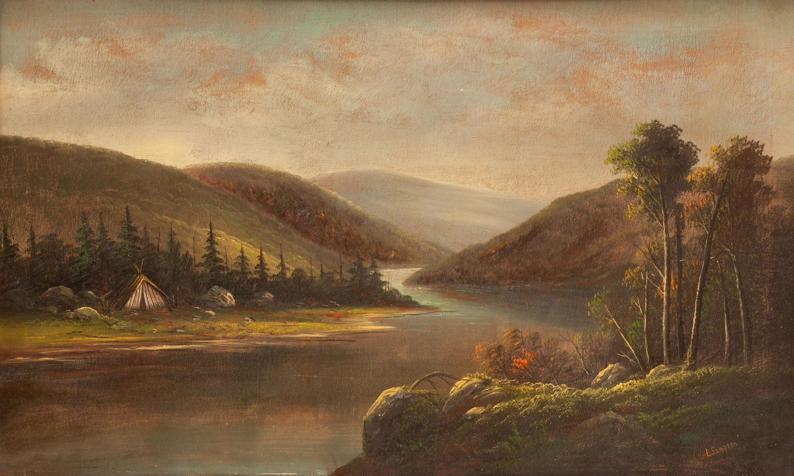 Alden Sampson (American, 1853-?) River Encampment Scene (1 of 3)