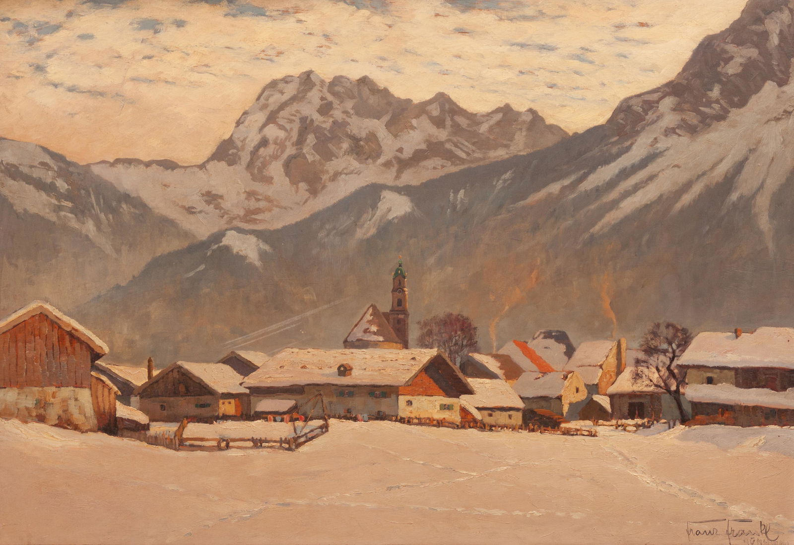 Franz Xaver Frankl (German, 1881-1940) Mountain Town (1 of 3)