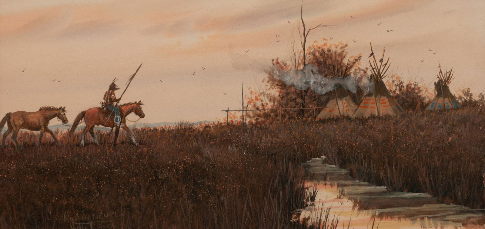 Austen Deuel (American, b. 1939) Camp Scene Gouache (1 of 3)