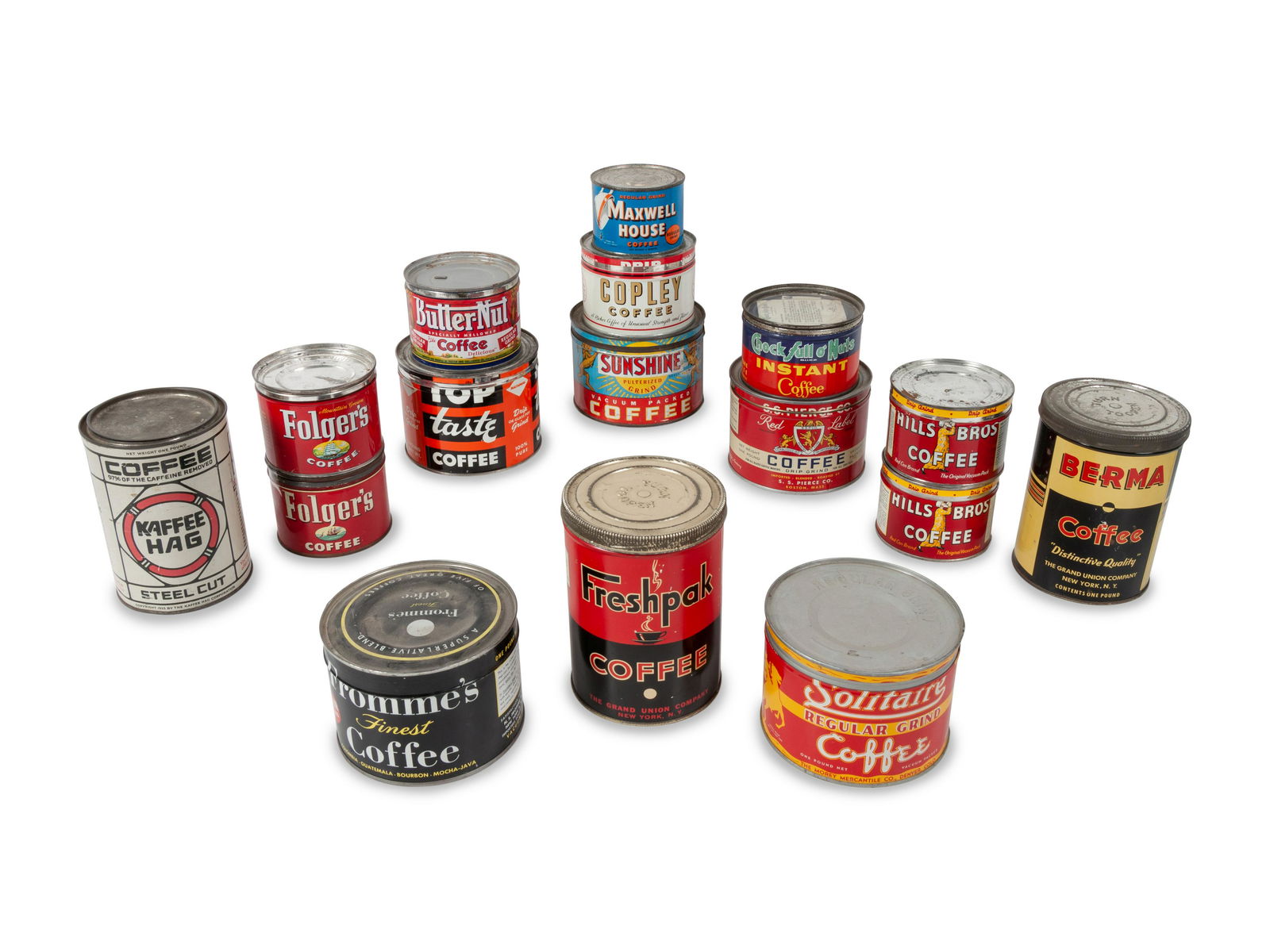 A Large Group of Country Store Advertising Coffee Tins (1 of 2)