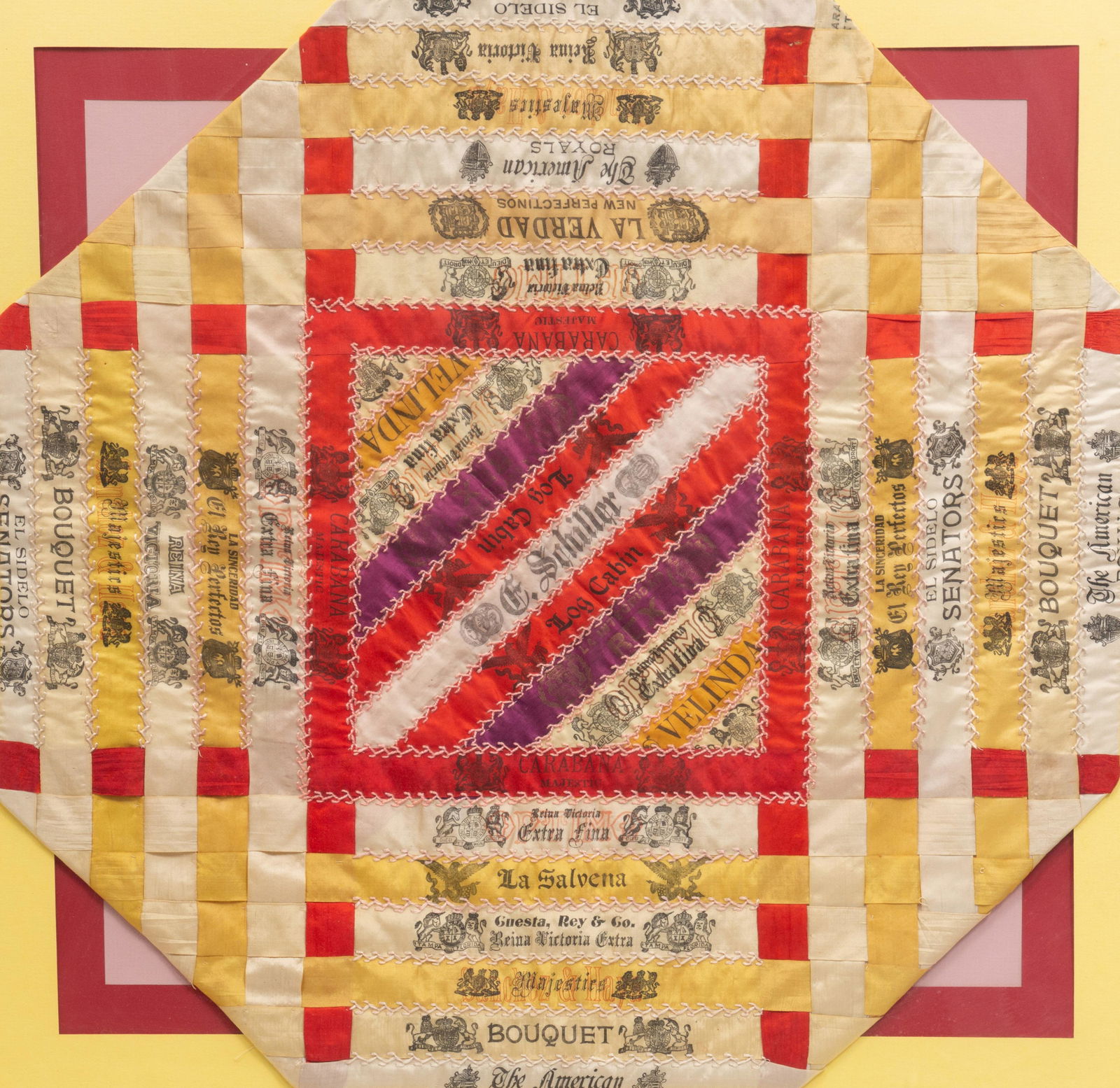 A Folk Art Silk Cigar Ribbon Display 19th century 27 x (1 of 3)