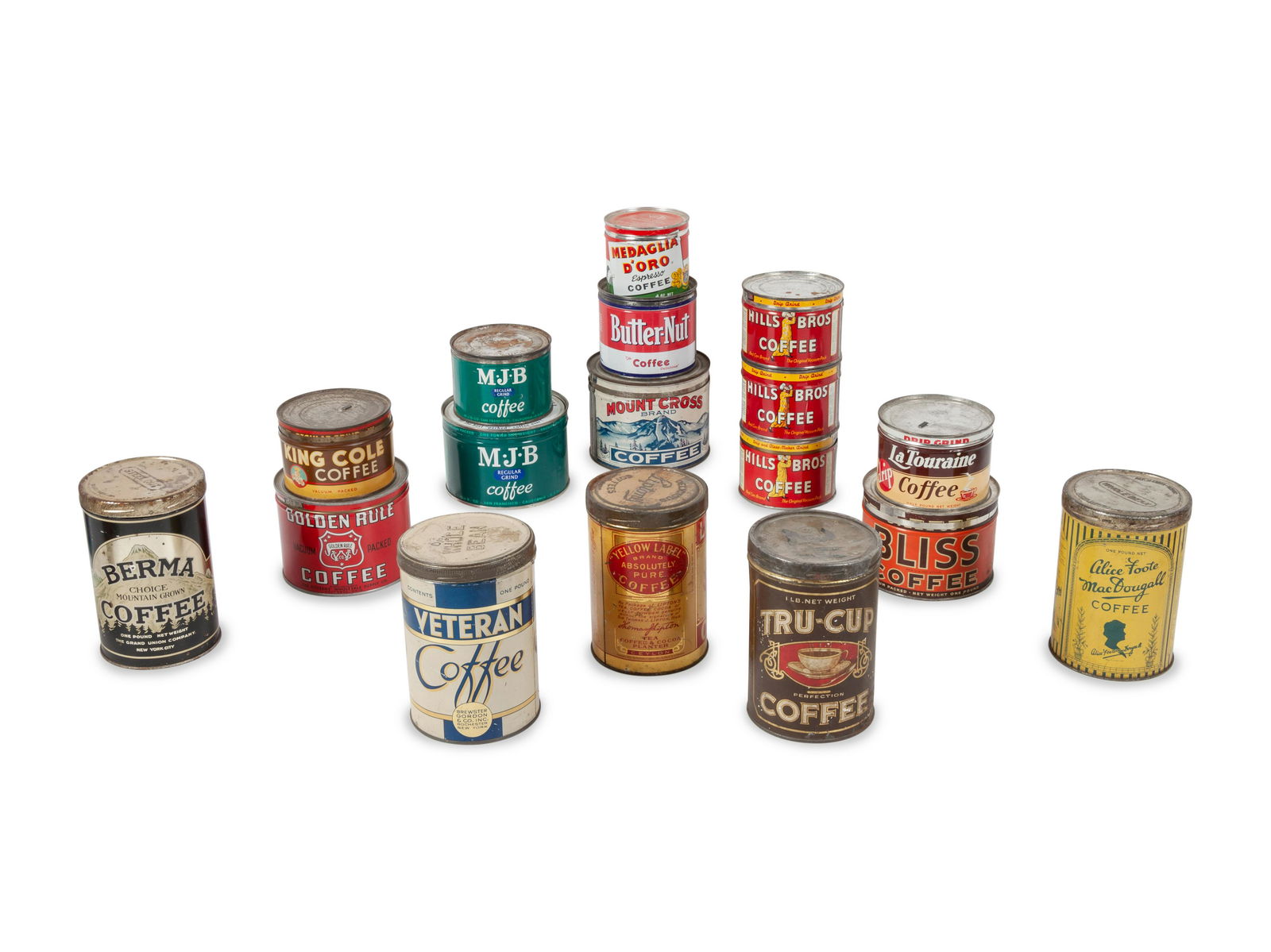 A Large Group of Country Store Advertising Coffee Tins (1 of 4)