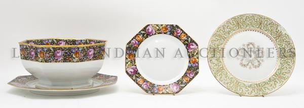 A Set of Twelve Rosenthal Plates, Width of plates : A Set of Twelve Rosenthal Plates, each of octagonal form, with foliate border, having matching center bowl and undertray, together with six Limoges plates. Width of plates 10 inches. Property from the