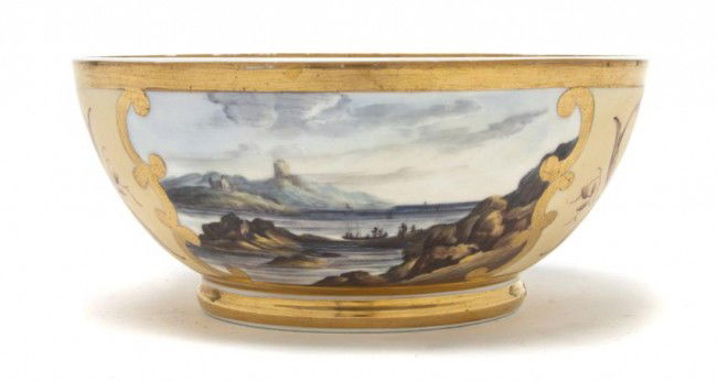 A Spode Porcelain Bowl, Diameter 6 3/4 inches.: A Spode Porcelain Bowl, painted with two landscape scenes. Diameter 6 3/4 inches. Property from the Estate of Medard C. Lange, Chicago, Illinois