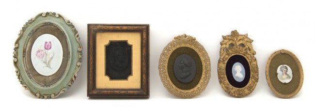 A Collection of Jasperware Portrait Plaques, Heigh: A Collection of Jasperware Portrait Plaques, including two in basalt, together with two porcelain plaques; 5 items total. Height of tallest overall 7 1/2 inches. Property from the Estate of Medard C.