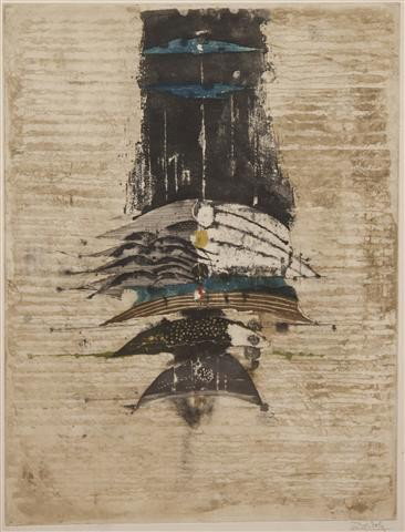 Johnny Friedlaender, (German, 1912-1992), Untitled: Johnny Friedlaender (German, 1912-1992) Untitled color etching signed Friedlaender (lower right) 23 1/4 x 17 3/4 inches.