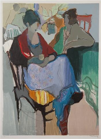 Itzchak Tarkay, (Israeli, b. 1935), Women in Cafe: Itzchak Tarkay (Israeli, b. 1935) Women in Cafe color lithograph edition 11/250, signed Tarkay (lower right) 36 1/2 x 26 1/2 inches.