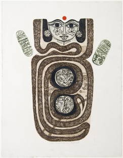 Jyoti Bhatt, (20th Century), Devi: Jyoti Bhatt (20th Century) Devi embossed etching artist's proof, signed (lower right) 20 x 15 inches.