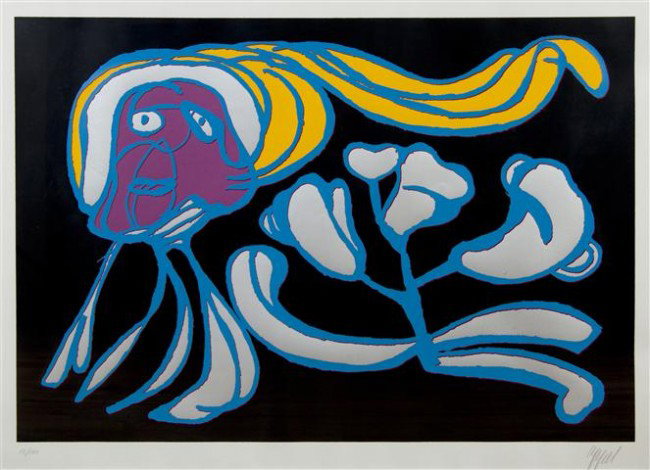 Karel Appel, (Dutch, 1921-2006), Untitled: Karel Appel (Dutch, 1921-2006) Untitled lithograph edition 13/100 23 3/4 x 37 1/2 inches.