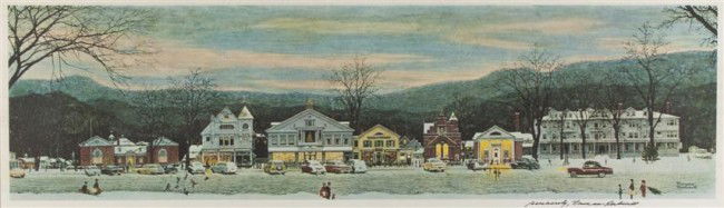 Norman Rockwell, (American, 1894-1978),: Norman Rockwell (American, 1894-1978) Main Street Stockbridge color lithograph signed Sincerely, Norman Rockwell (lower right) 7 3/4 x 8 1/2 inches.