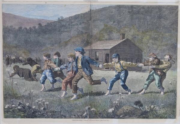After Winslow Homer, (American, 1836-1910), Snap t: After Winslow Homer (American, 1836-1910) Snap the Whip, from Harpers Weekly color engraving 14 5/8 x 21 1/8 inches.