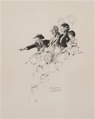 Norman Rockwell, (American, 1894-1978), Circus Spe: Norman Rockwell (American, 1894-1978) Circus Spectators (from the American Family Folio) lithograph edition 47/200, signed Norman Rockwell (lower center) 16 x 12 inches.