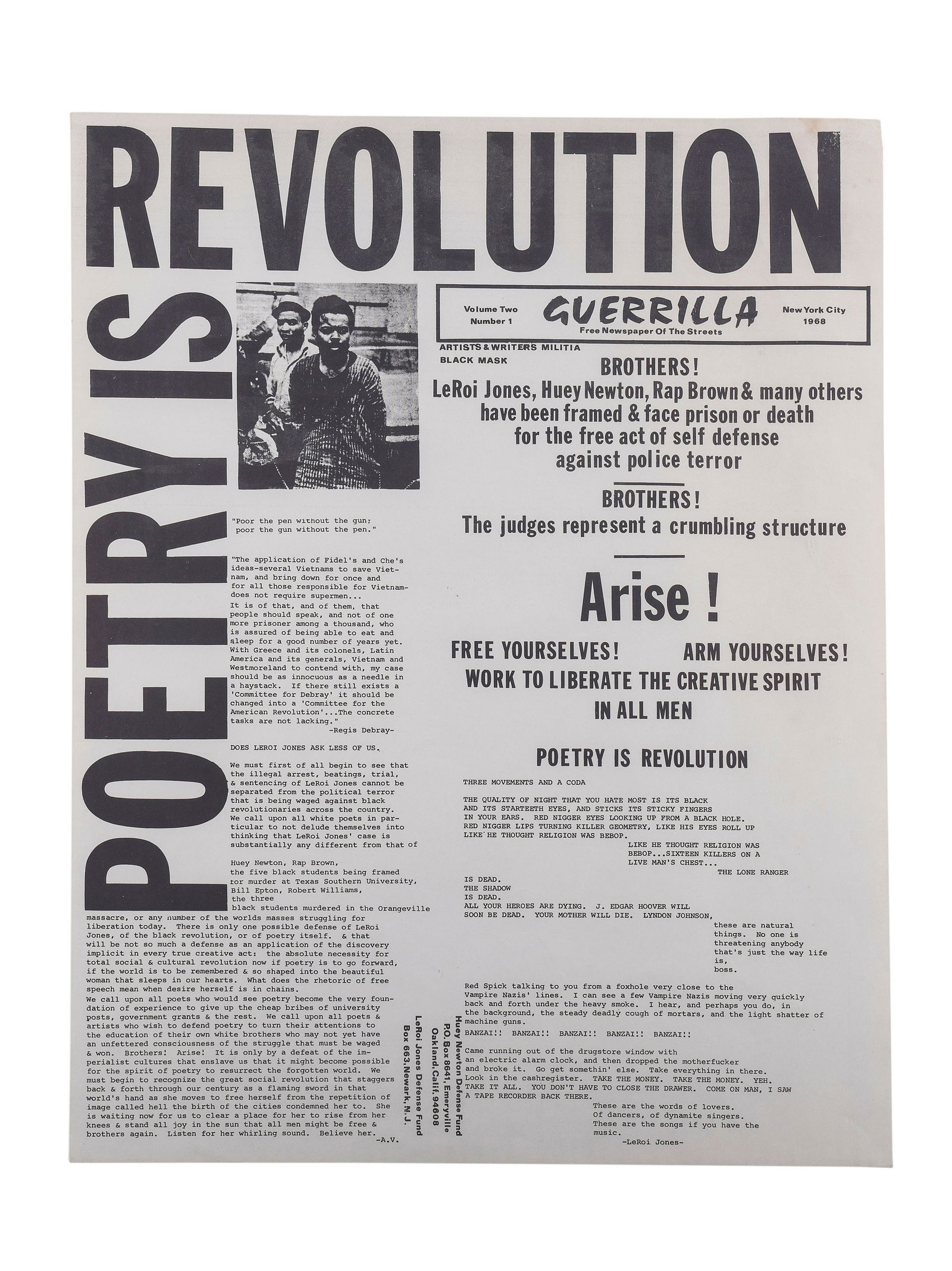 [CIVIL RIGHTS]. Poetry is Revolution. Guerrilla: Free (1 of 1)