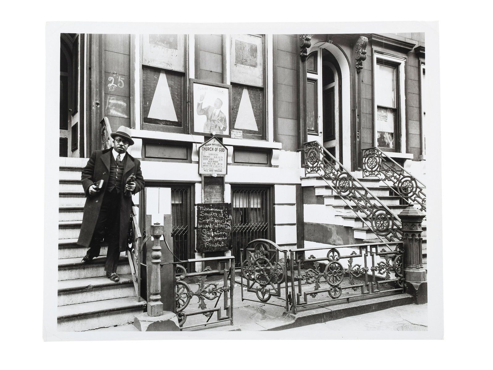 ABBOTT, Berenice (1898-1991), photographer. Church of: ABBOTT, Berenice (1898-1991), photographer. Church of God, 25 East 132nd Street, December 8, 1936. Printed later by Museum of the City of New York, ca 1970s. 10 x 8 in. silver gelatin photograp