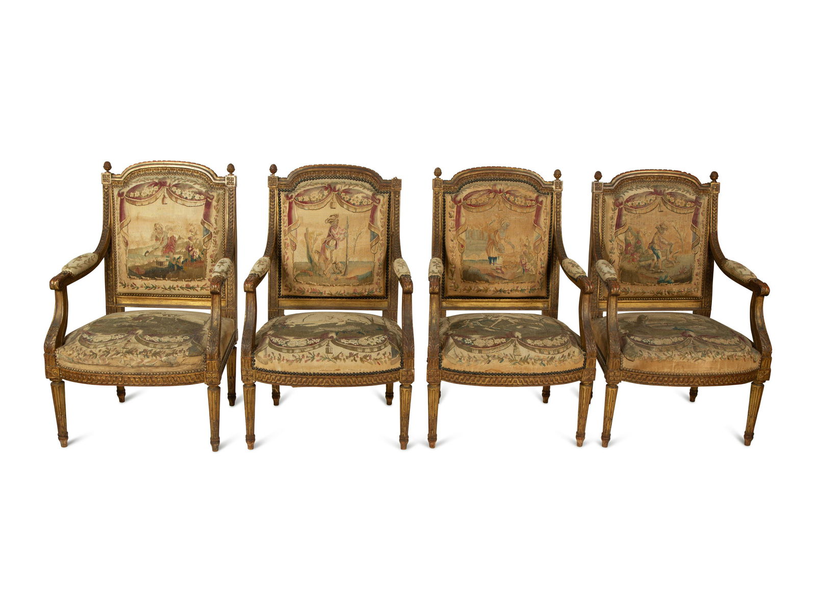 A Set of Four Louis XVI Style Giltwood Fauteuils with (1 of 6)