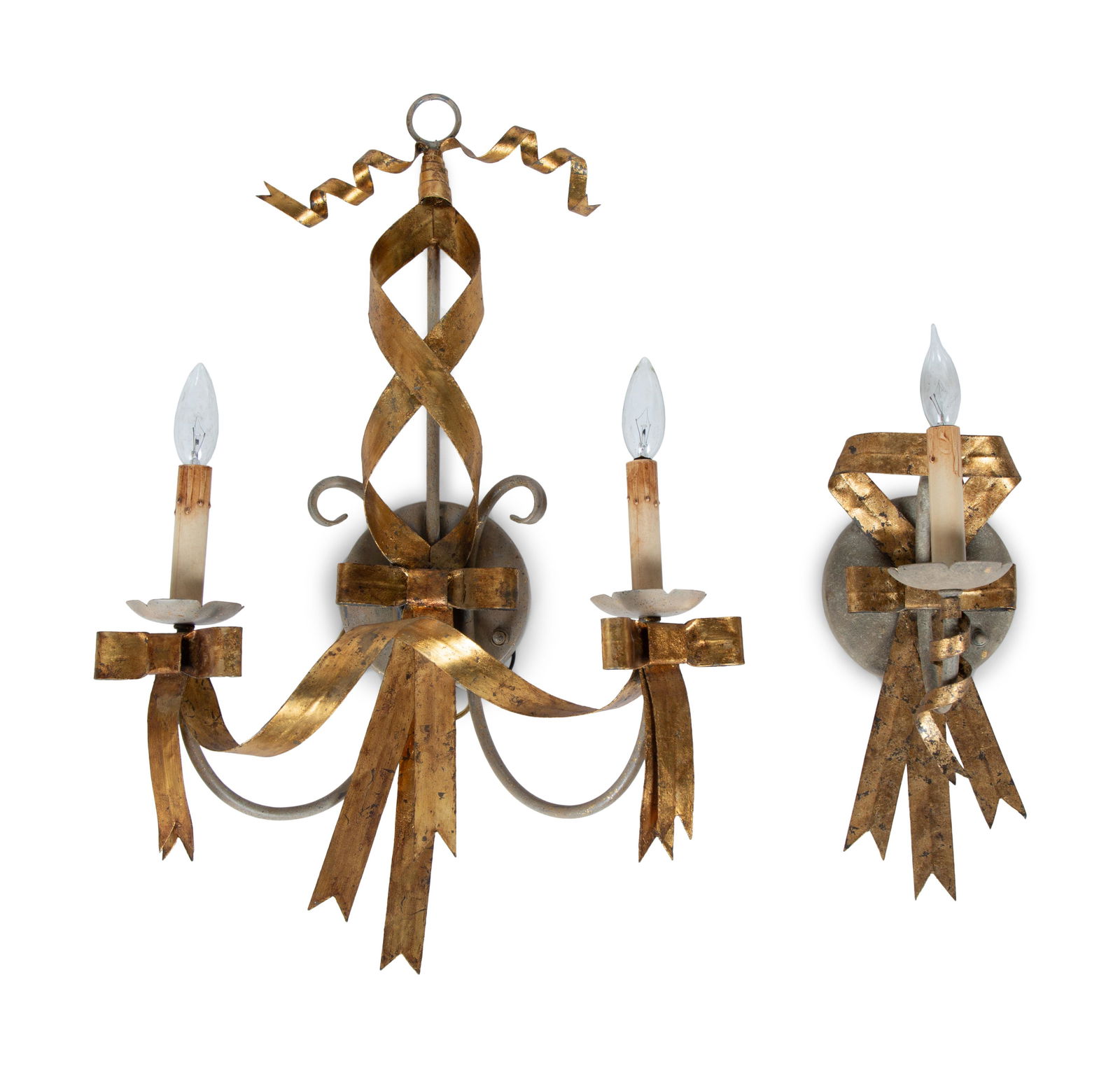 A Pair of Gilt Metal Two-Light Wall Sconces and Four (1 of 4)